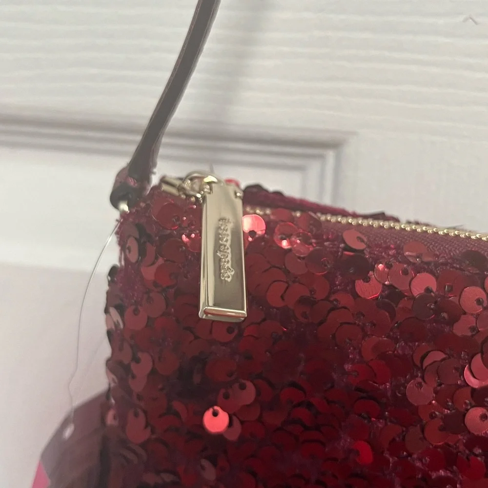 Kate Spade NY Kiki Sequin Fabric Convertible Bag Purse Wristlet Deep Berry New - Picture 7 of 16